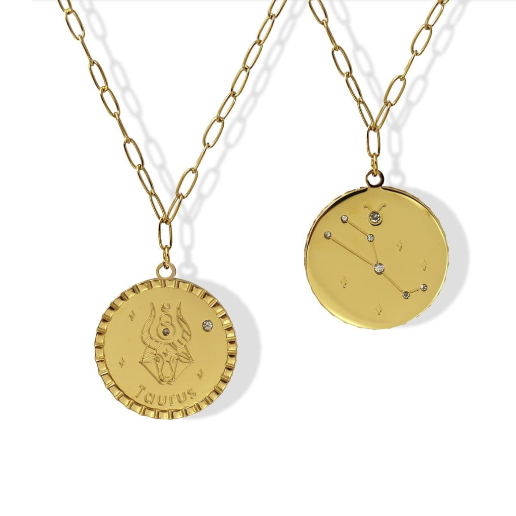 Gold Zodiac Circle Pendant Necklace