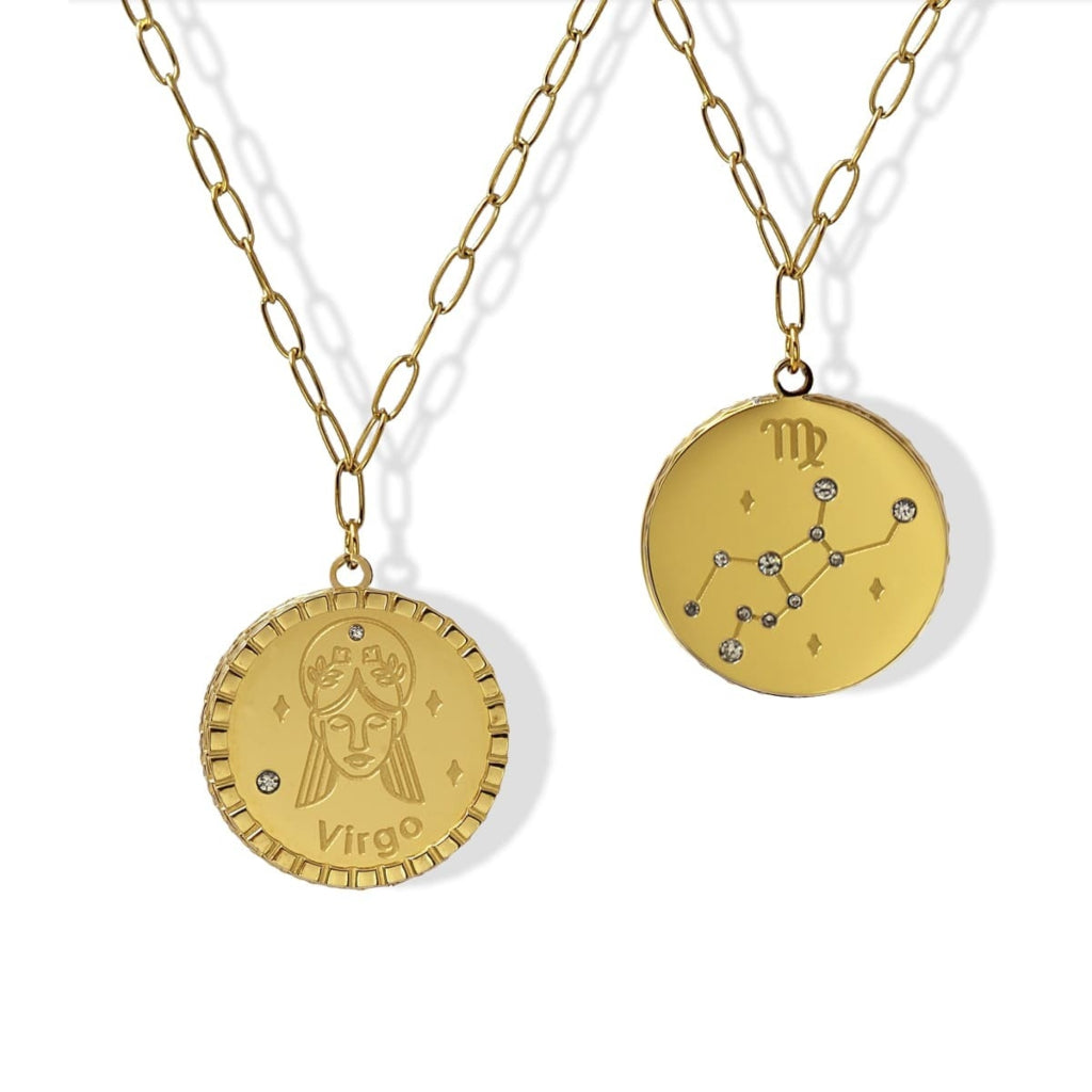 Gold Zodiac Circle Pendant Necklace