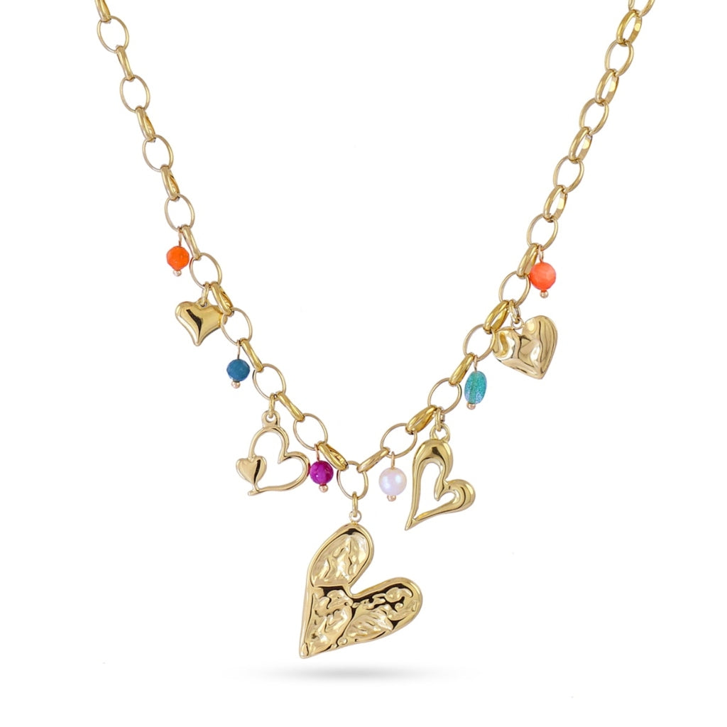 Gold Heart Charm Belcher Chain Necklace | Anartxy