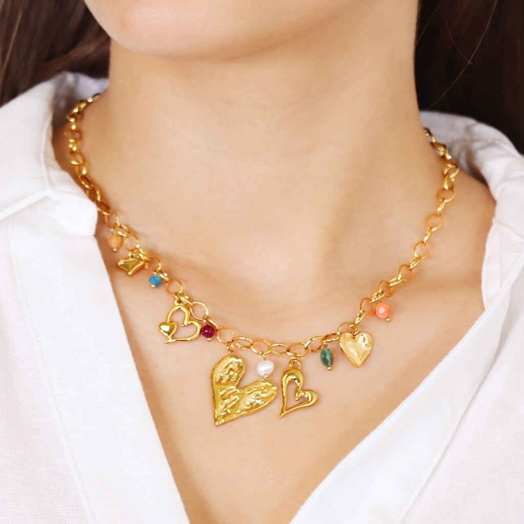 Gold Heart Charm Belcher Chain Necklace | Anartxy