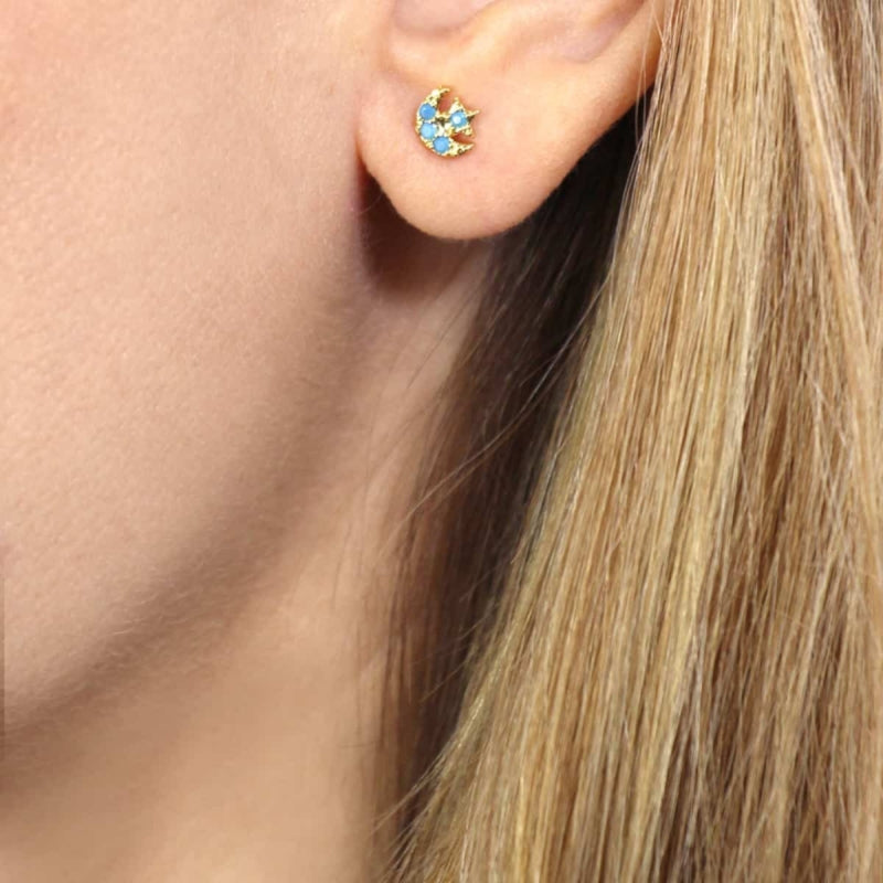 Gold Star and Moon Ball Back Stud Earrings | Anartxy