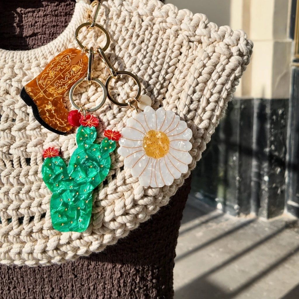 Hand-Painted Bag Charm & Keychain | Daisy | Solar Eclipse