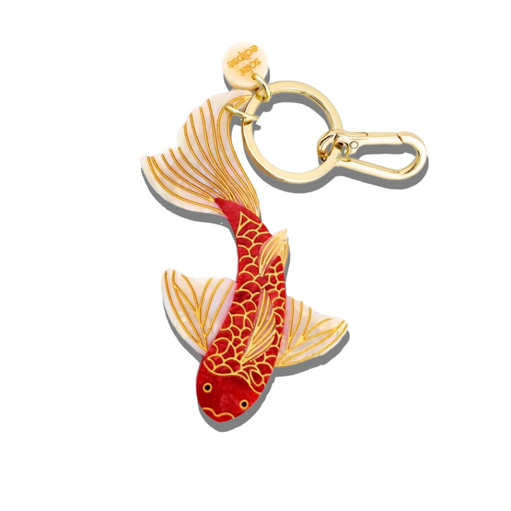 Hand-Painted Bag Charm & Keychain | Koi Fish | Solar Eclipse