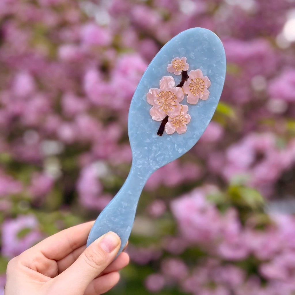 Hand-Painted 2 in 1 Hair Brush | Cherry Blossom | Solar Eclipse