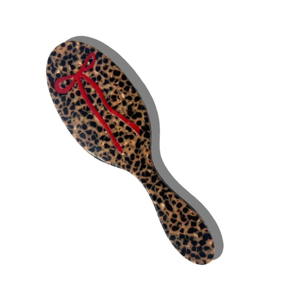 Hand-Painted 2 in 1 Hair Brush | Leopard Bow | Solar Eclipse