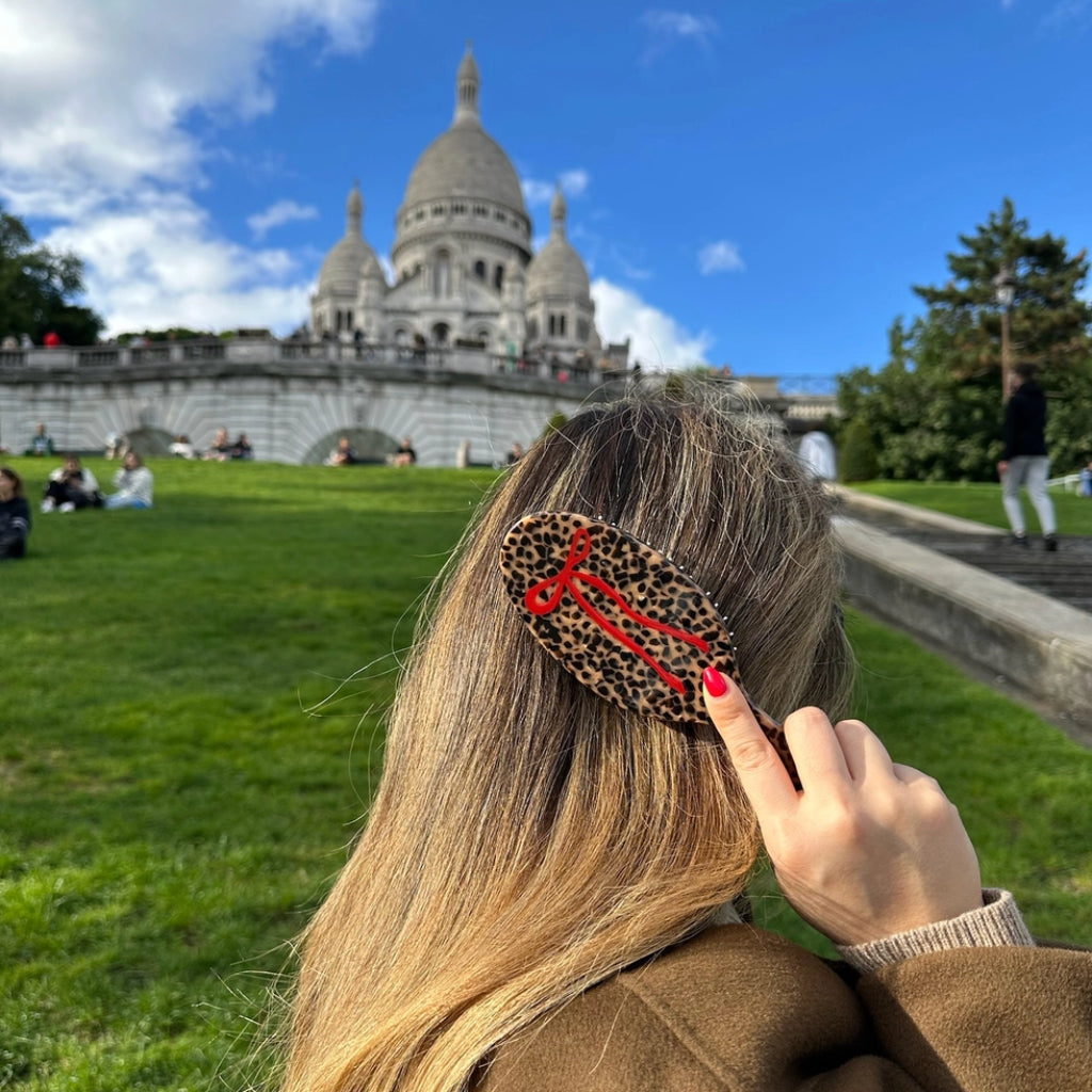 Hand-Painted 2 in 1 Hair Brush | Leopard Bow | Solar Eclipse