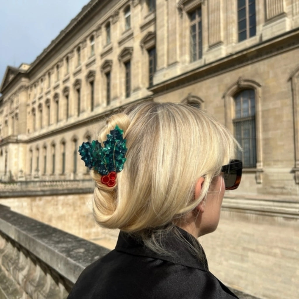 Hand-Painted Claw Hair Clip | Christmas Holly | Solar Eclipse