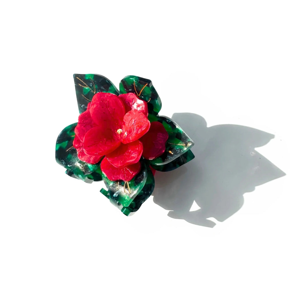 Hand-Painted Claw Hair Clip | Poinsettia | Solar Eclipse