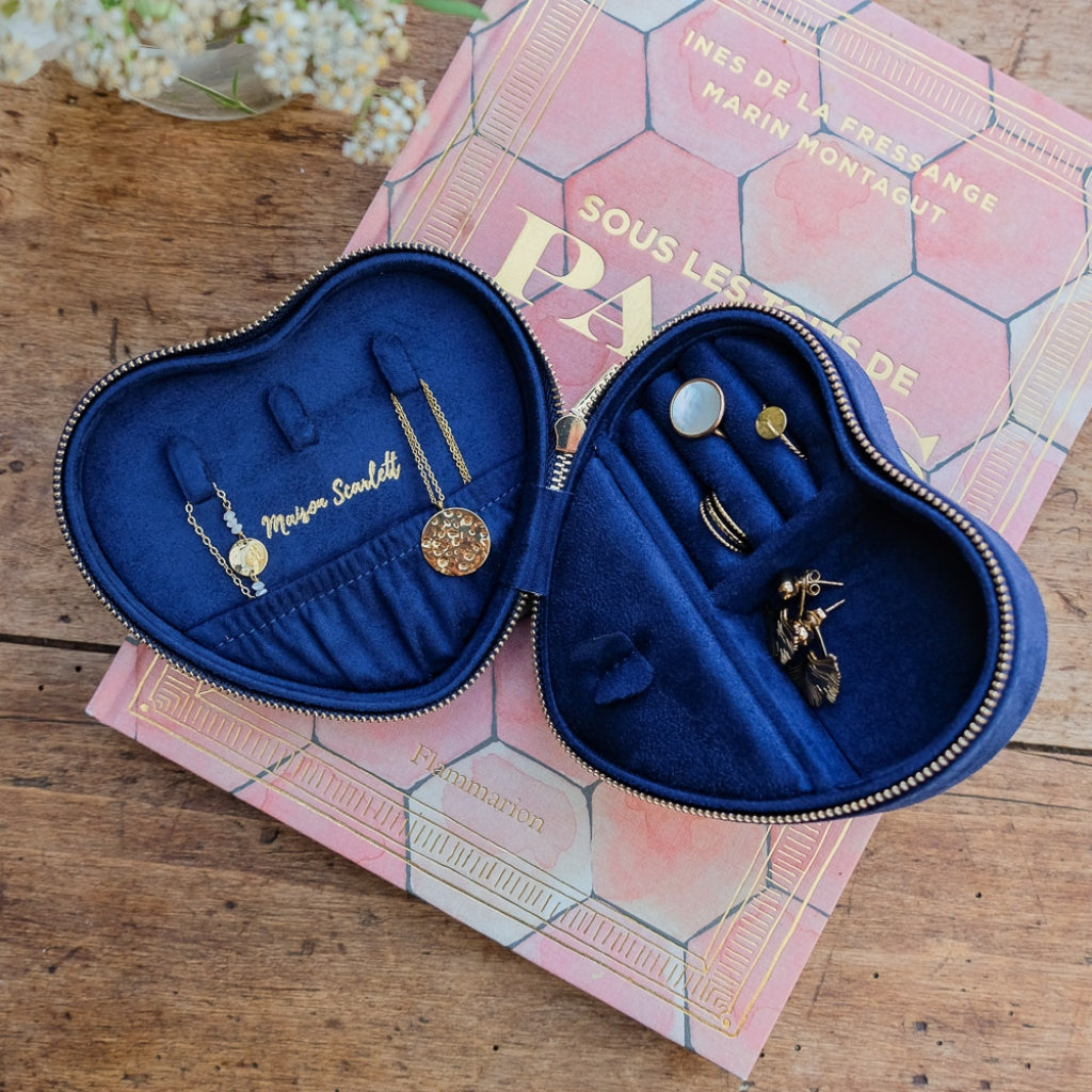 Heart Shaped Travel Jewellery Box | Celeste | Velvet | Maison Scarlett