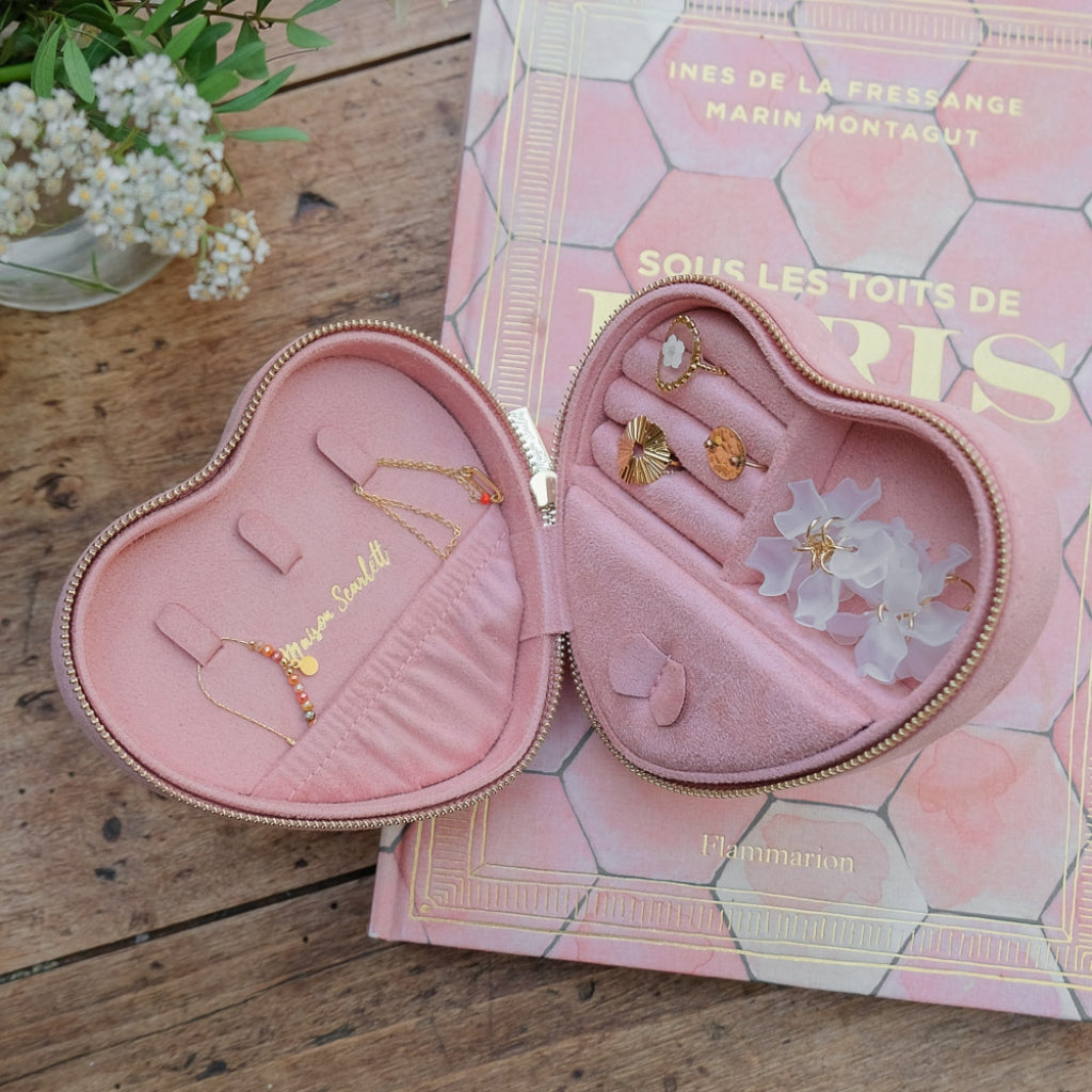 Heart Shaped Travel Jewellery Box | Celeste | Velvet | Maison Scarlett