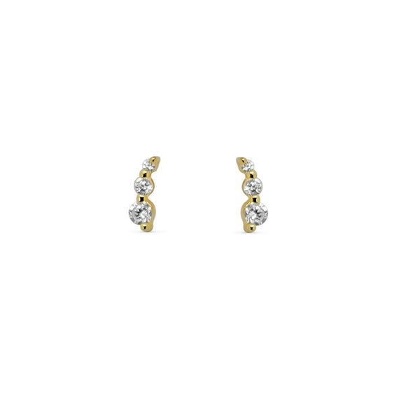 Gold Dainty Three Stone Stud Earrings