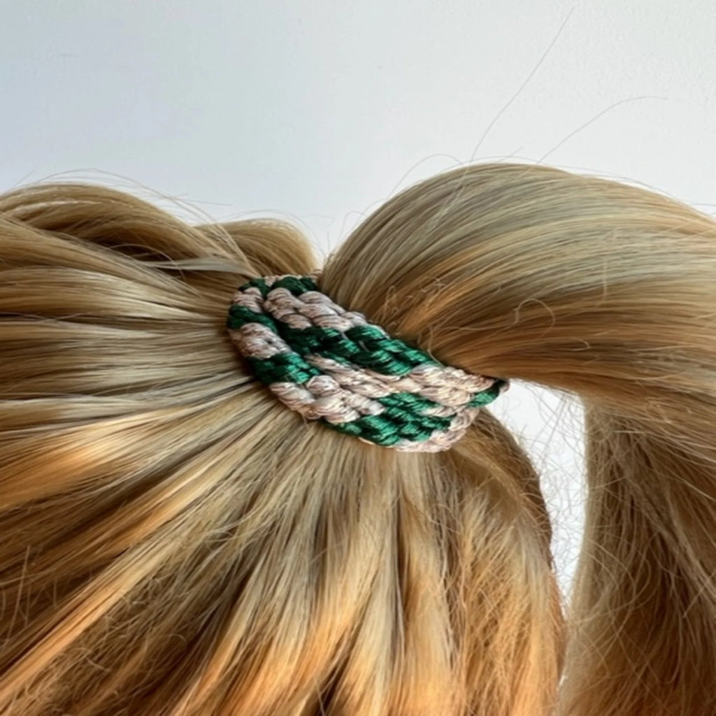 Kknekki Hair Tie | Stripe | Forest Green & Beige Glitter