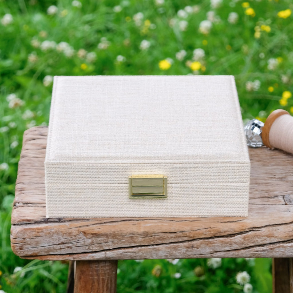 Large Square Jewellery Box | Anne | Linen | Maison Scarlett