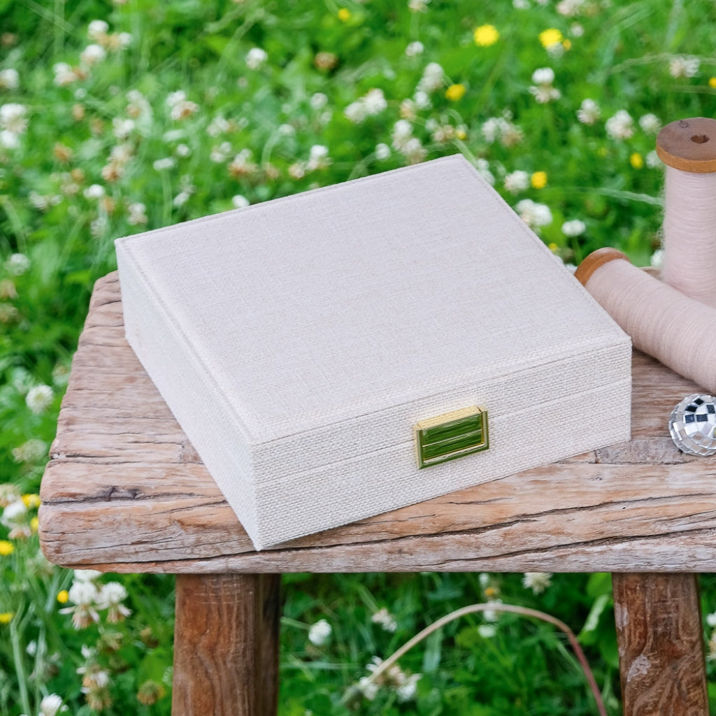 Large Square Jewellery Box | Anne | Linen | Maison Scarlett