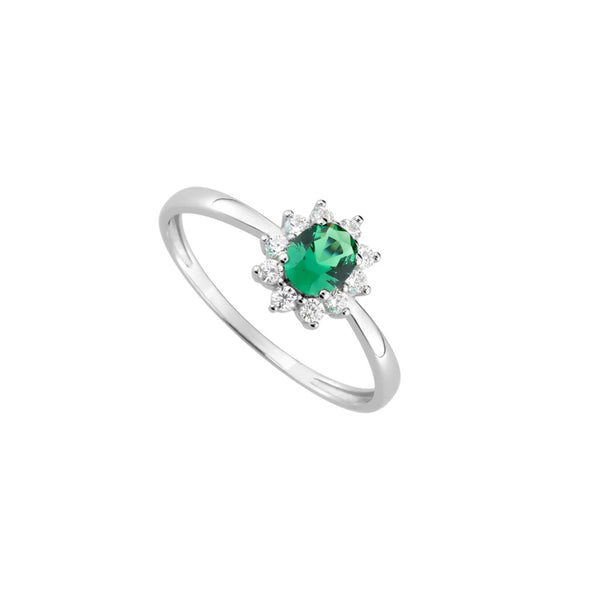 Silver Delicate Cluster Ring Emerald