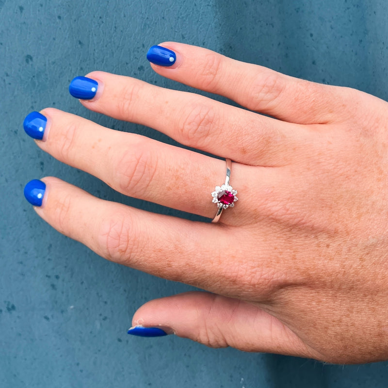 Silver Delicate Cluster Ring Ruby