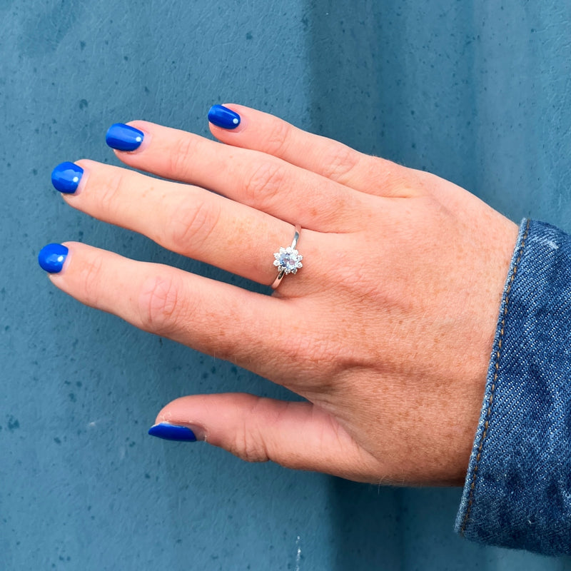 Silver Delicate Cluster Ring Topaz