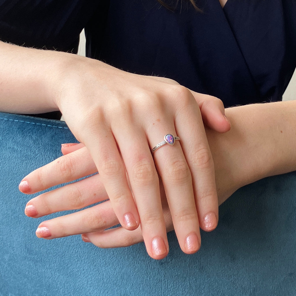 Loti Silver Purple Teardrop Opal Ring