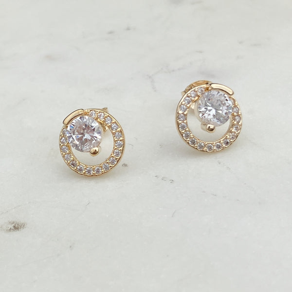 Mari Gold Round Crystal Stud Earrings