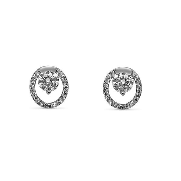 Silver Round Crystal Stud Earrings