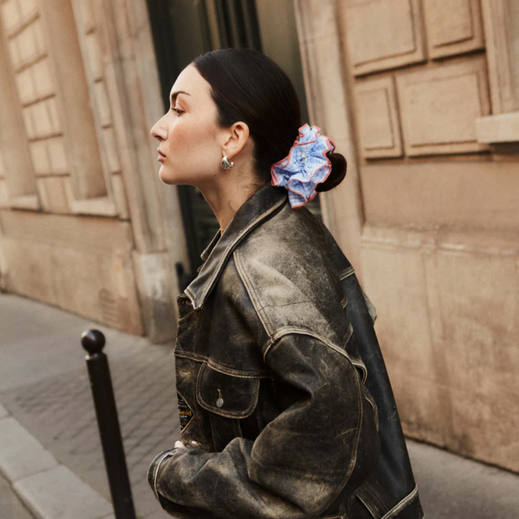 Maxi Hair Scrunchie | Blue Gingham & Orange | Chou²