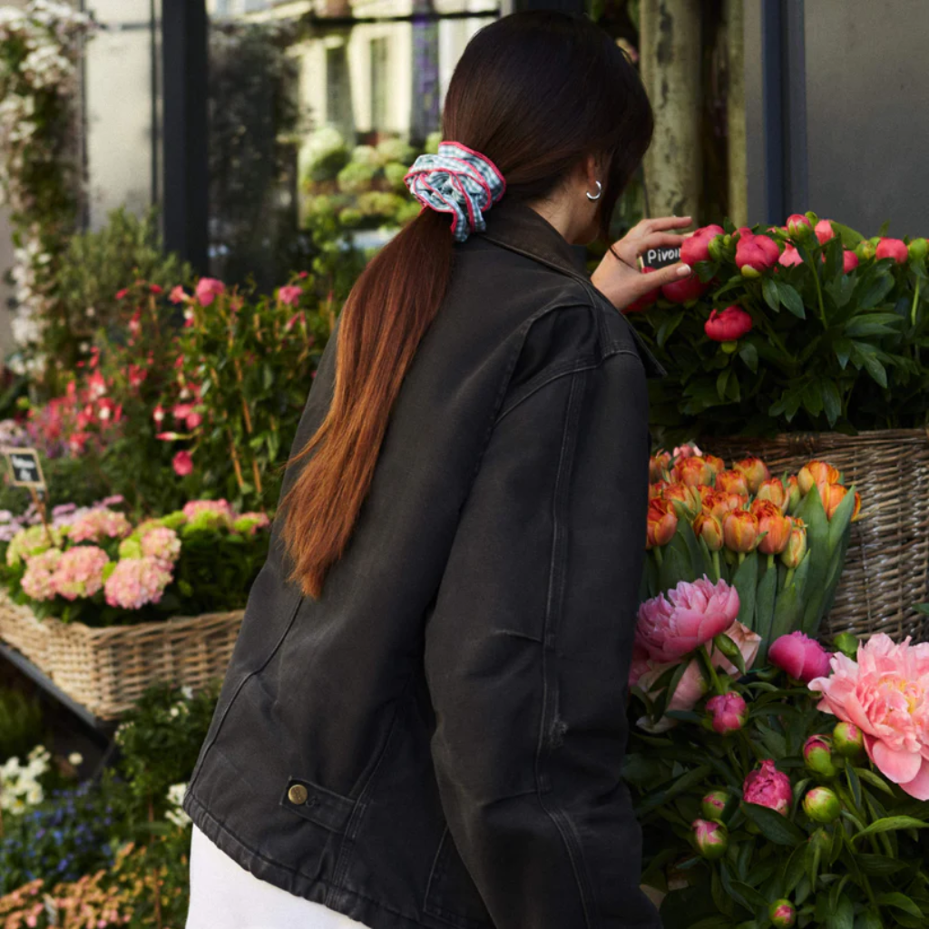 Maxi Hair Scrunchie | Green Gingham & Pink | Chou²