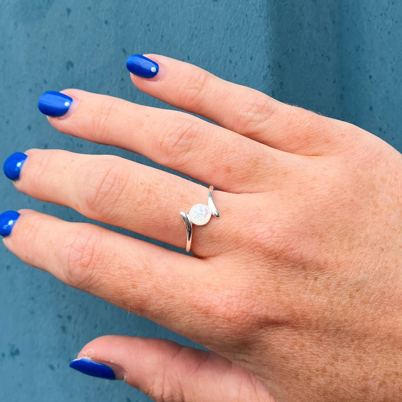 Mia Silver Bypass White Opal Ring
