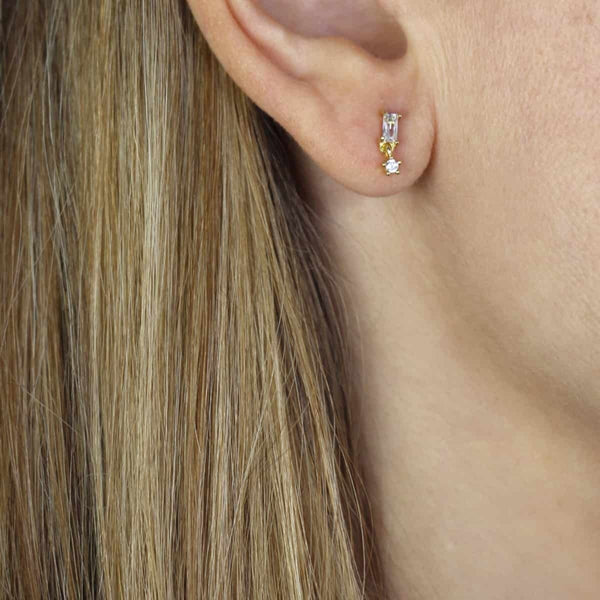 Rectangle Stone Dangle Ball Back Stud Earrings | Anartxy