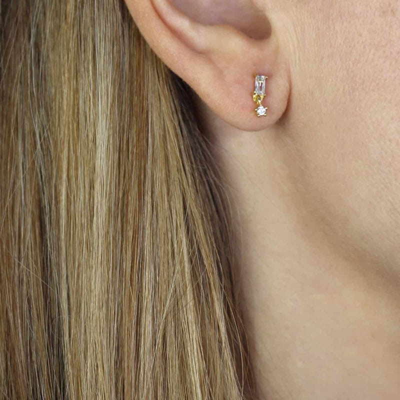 Rectangle Stone Dangle Ball Back Stud Earrings | Anartxy