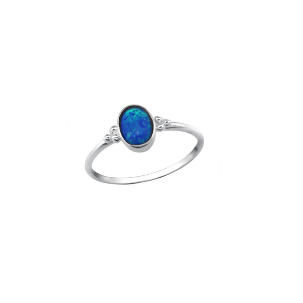 Rue Silver Blue Oval Opal Ring