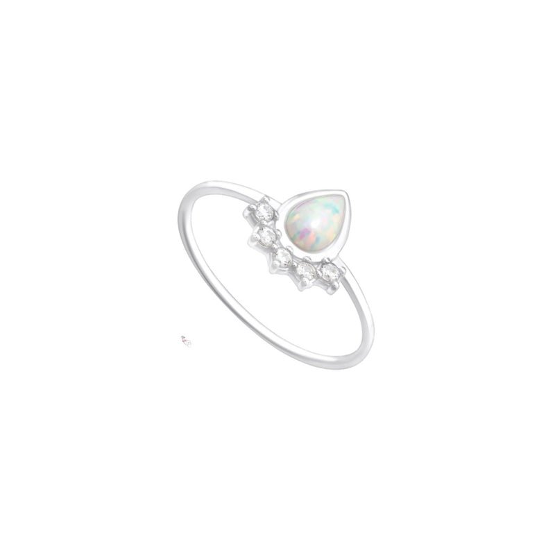 Silver Pear Cut White Opal Ring | Rumi