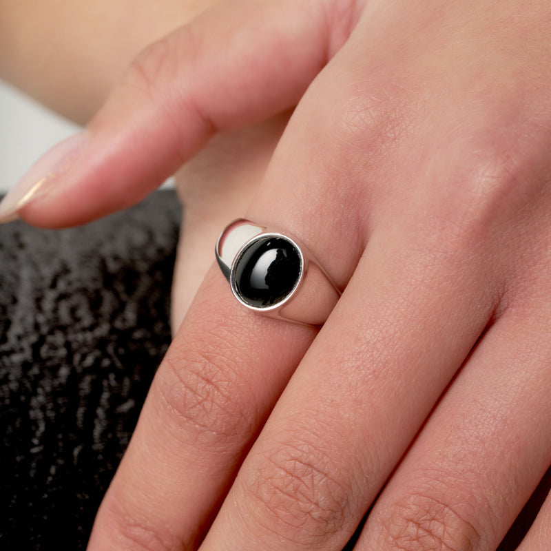 Silver Black Onyx Signet Ring
