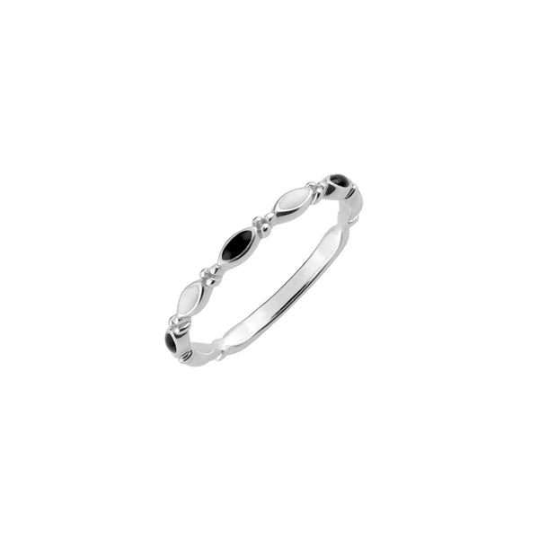 Silver Black and White Band Ring