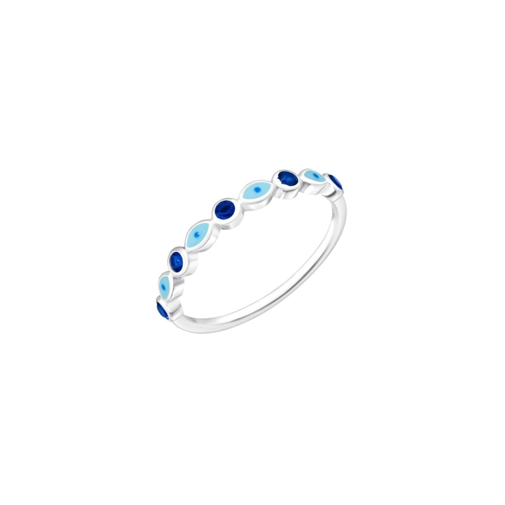 Silver Blue & Turquoise Evil Eye Ring | Riva