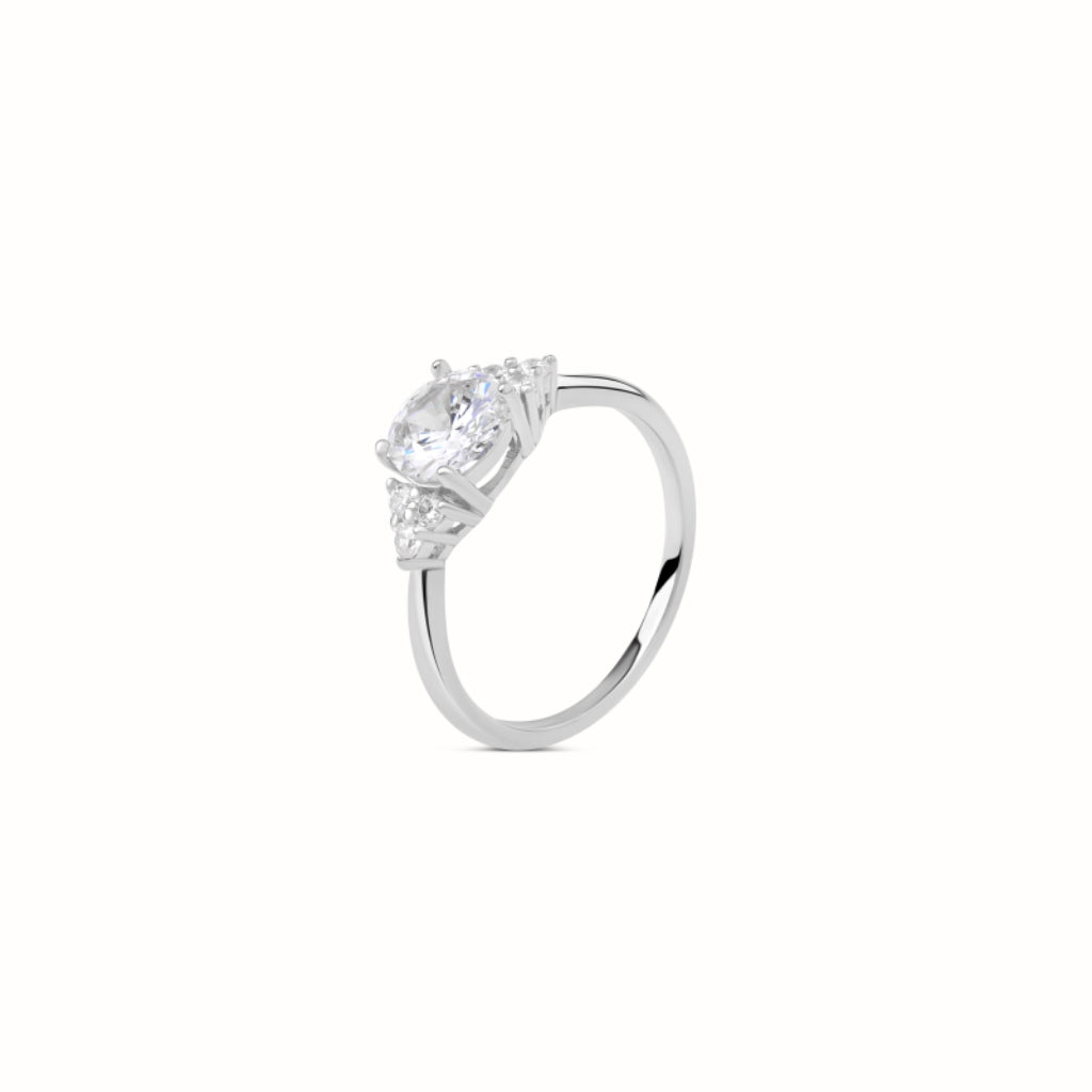 Silver Brilliant Cut Clear Stone Ring | Tani