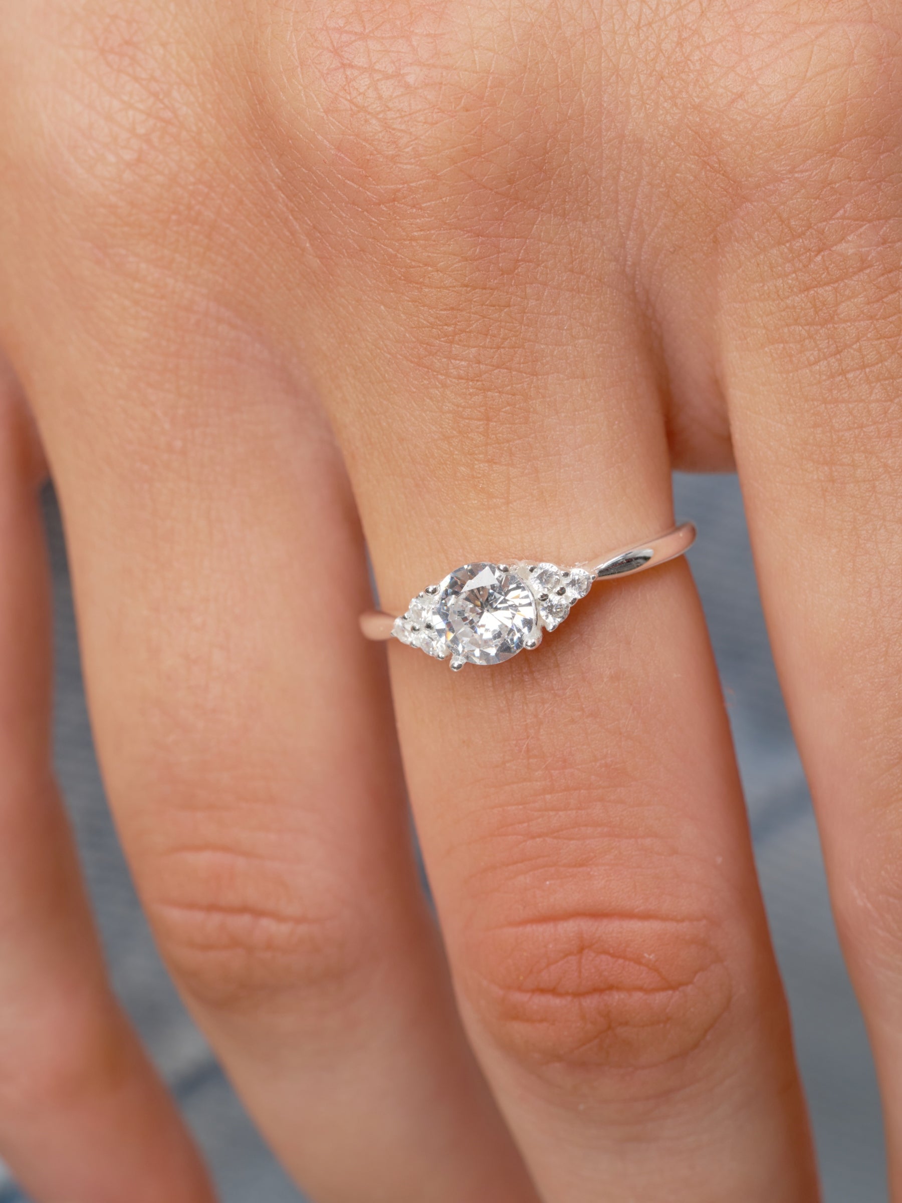 Silver Brilliant Cut Clear Stone Ring | Tani
