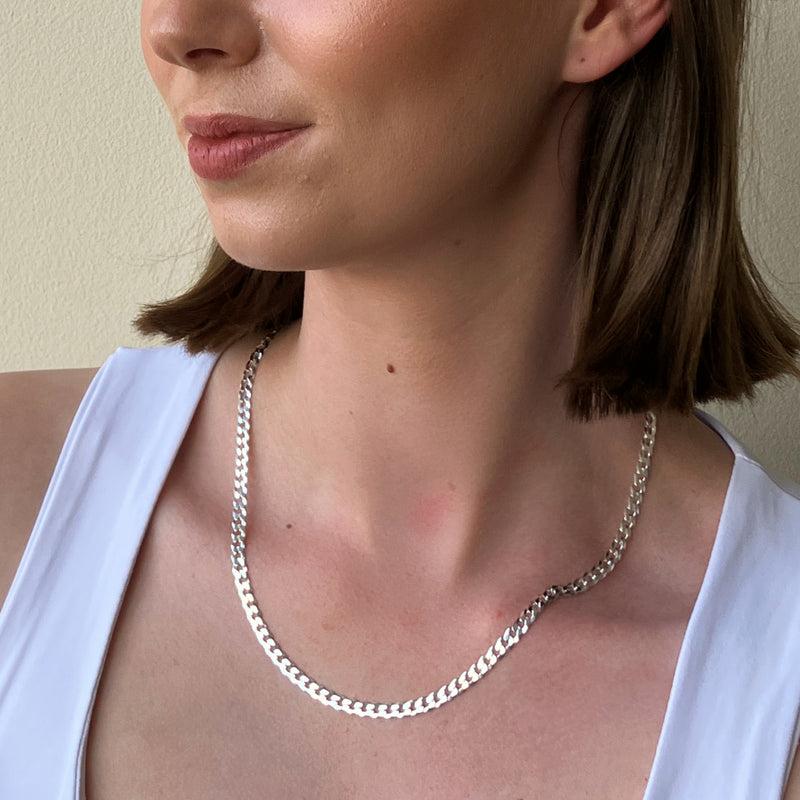 Silver Chunky Curb Chain Necklace