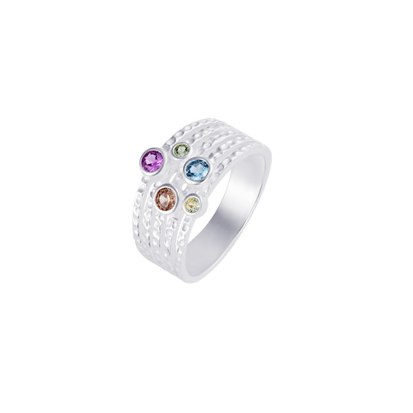 Silver Chunky Multicolour Stone Ring