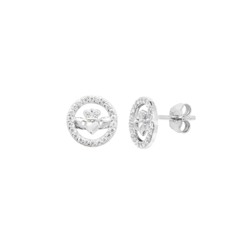 Silver Circle Claddagh Stud Earrings | Merris