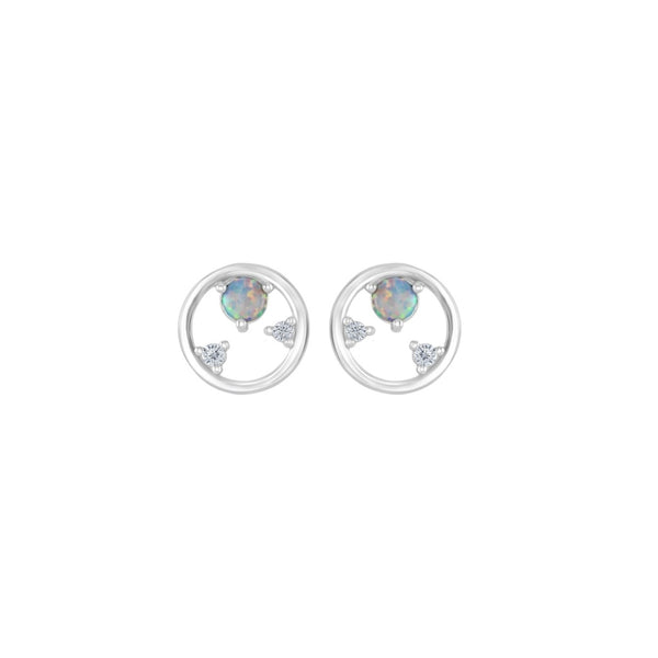 Silver Circle Opal Stud Earrings