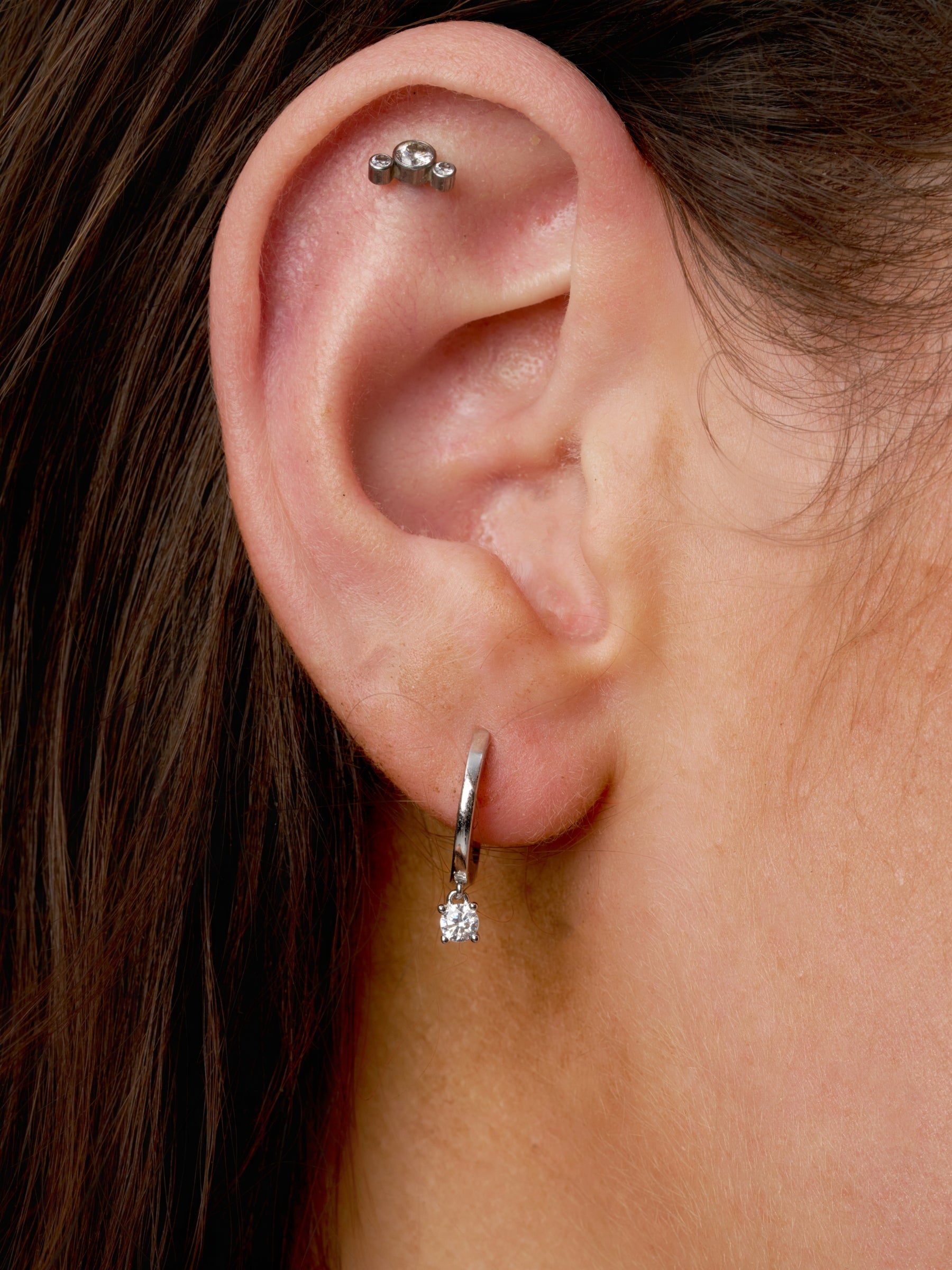 Silver Clear Stone Charm Earrings | Berne