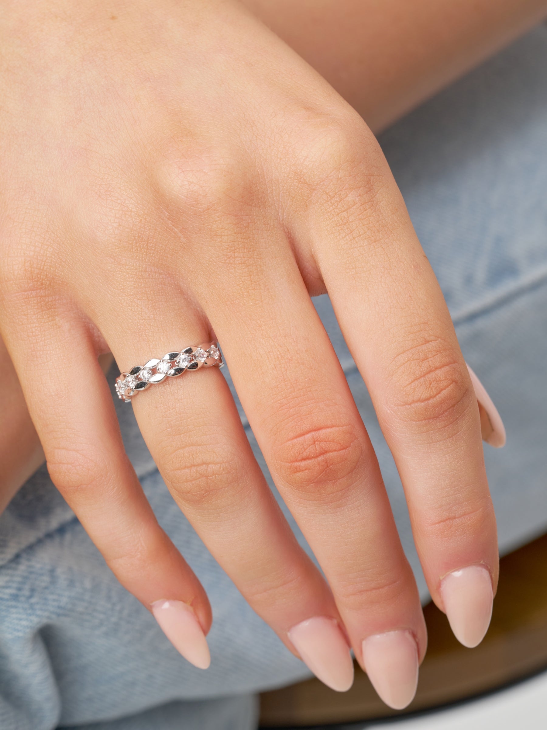 Silver Clear Stone Chunky Band Ring | Kardia