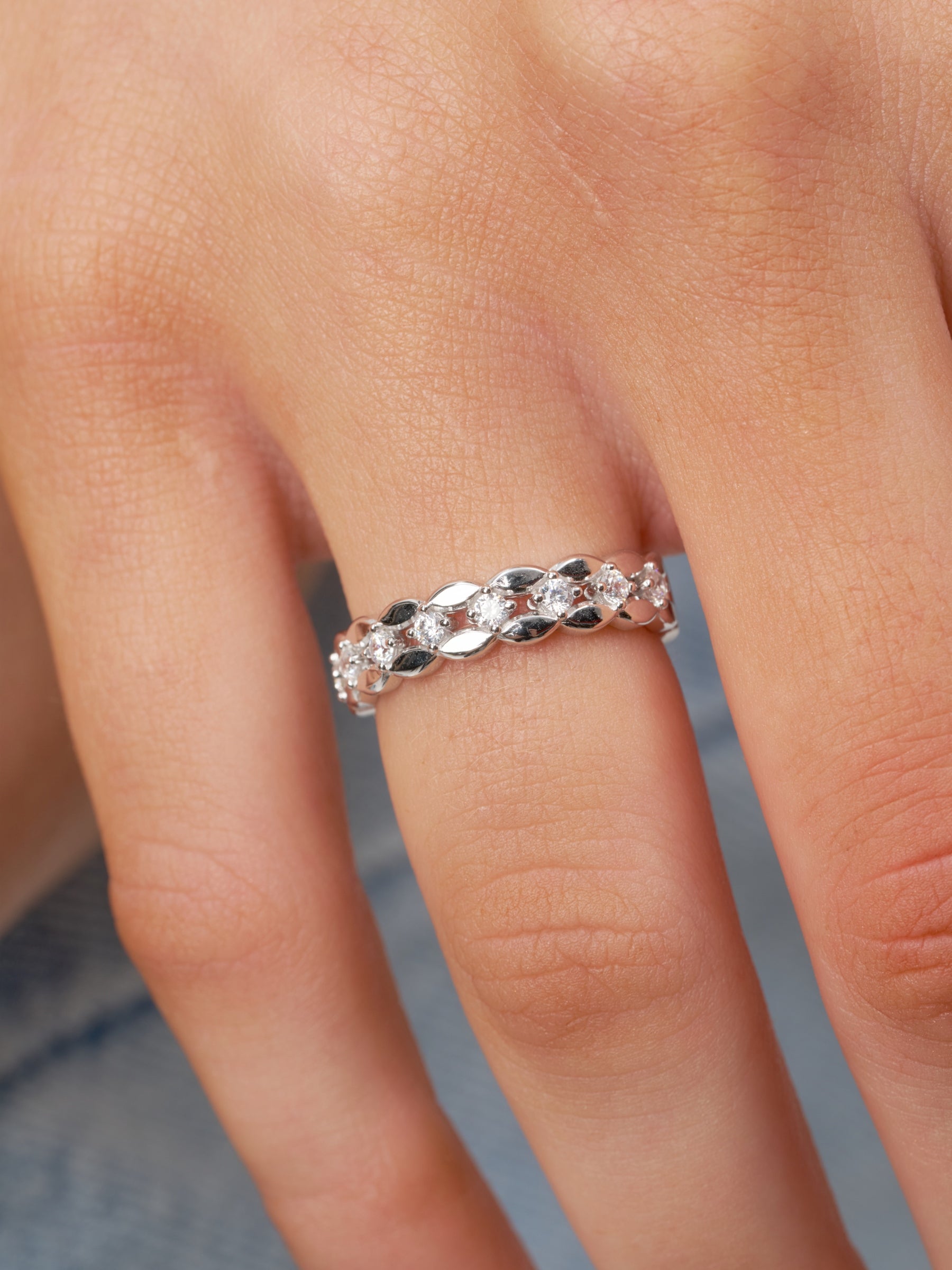 Silver Clear Stone Chunky Band Ring | Kardia