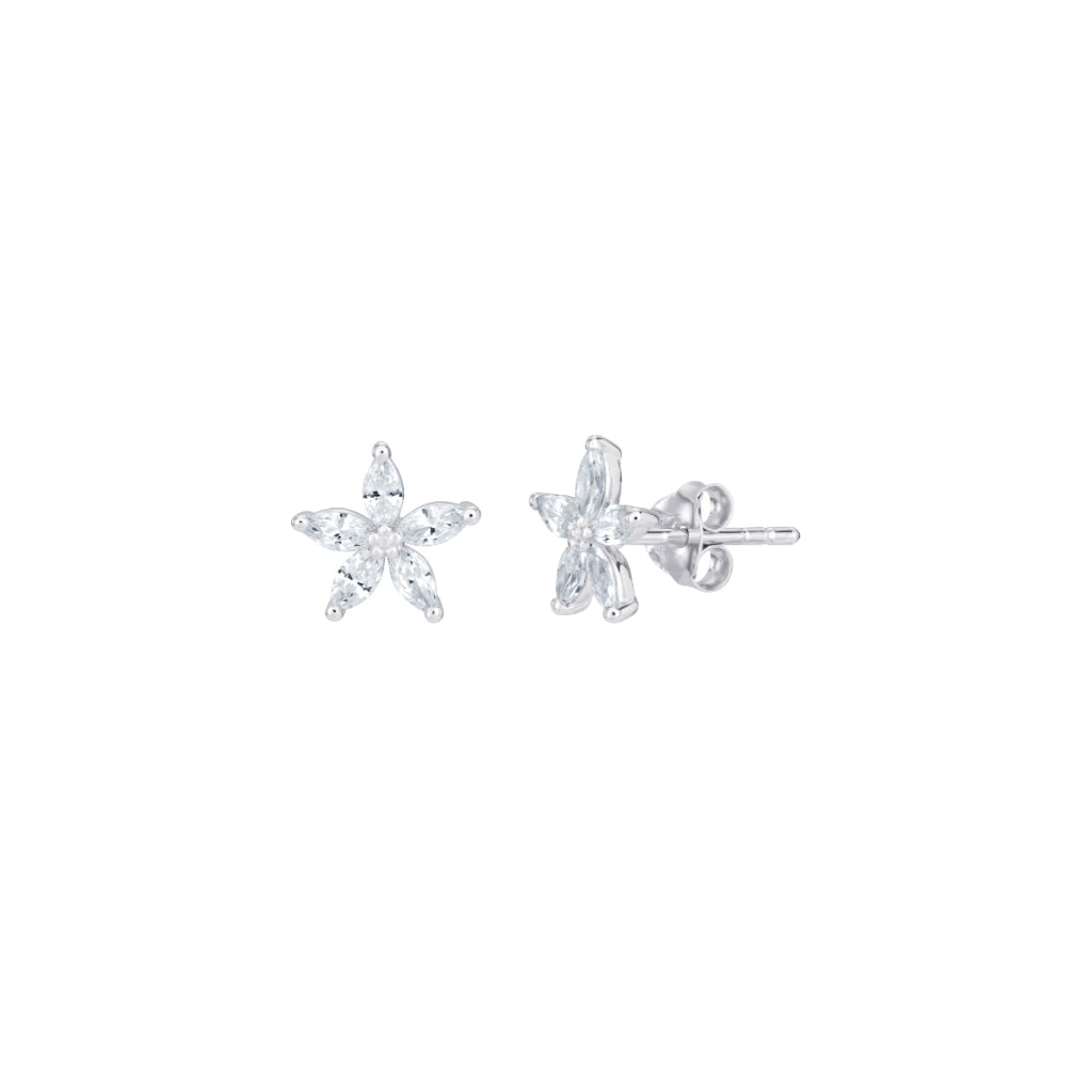 Silver Clear Stone Flower Stud Earrings | Mauret