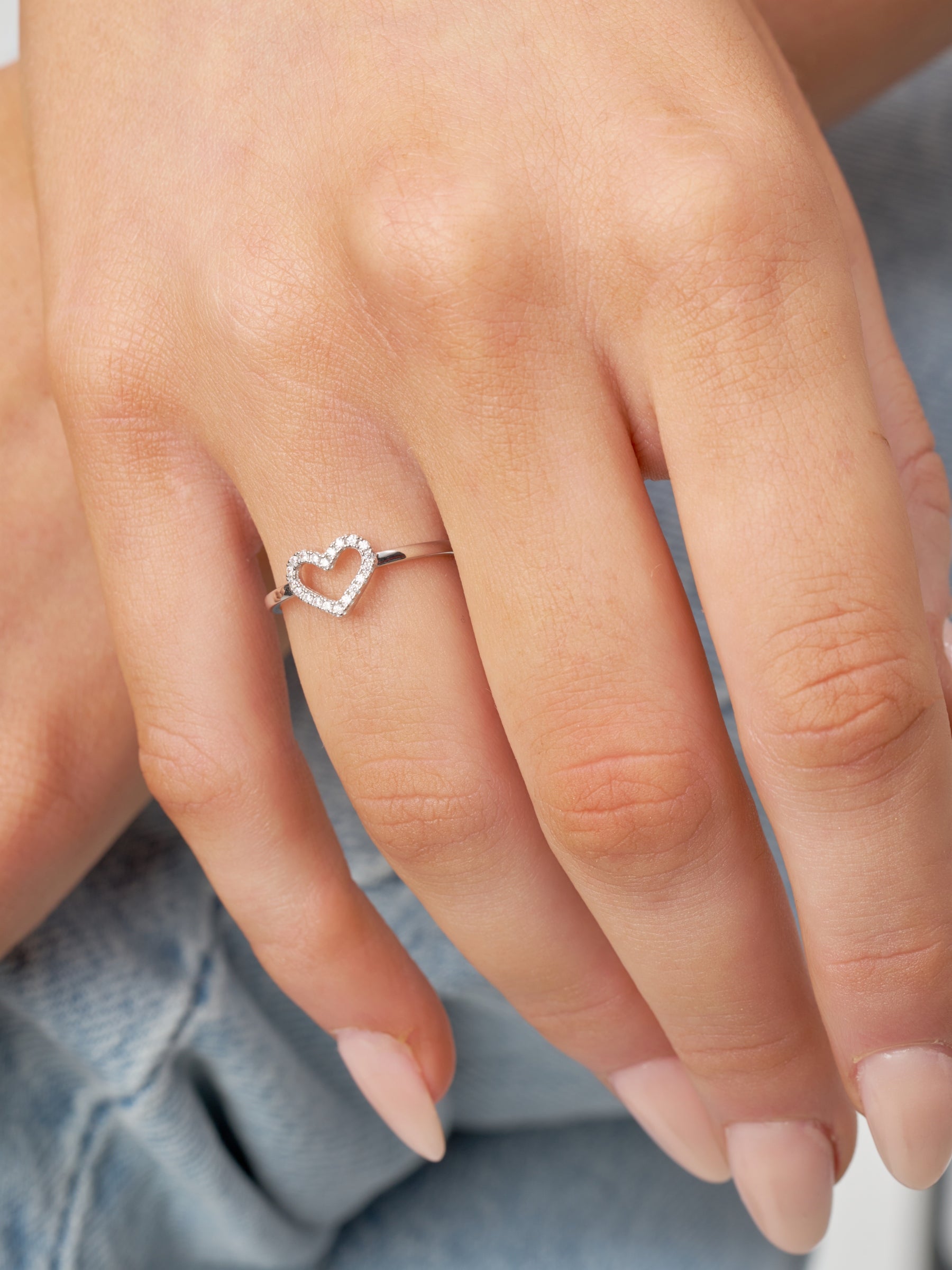 Silver Clear Stone Heart Cut Out Ring | Cheri