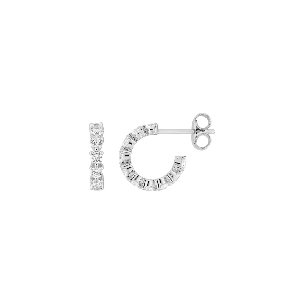 Silver Clear Stone Hoop Stud Earrings | Chelle