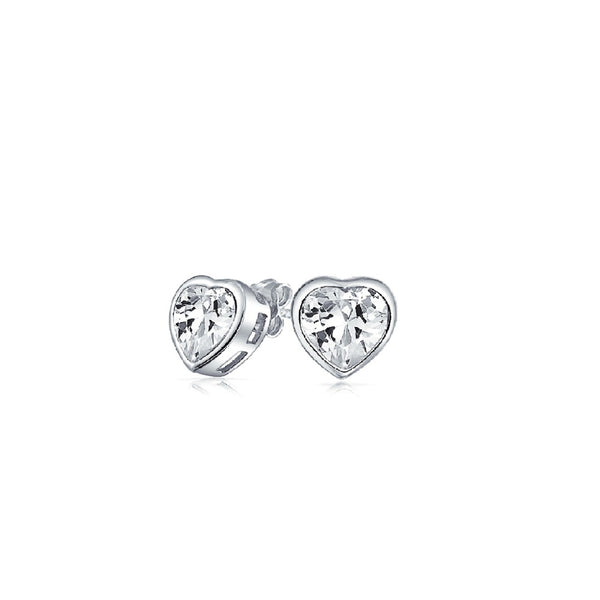 Silver Clear Stone Loveheart Stud Earrings