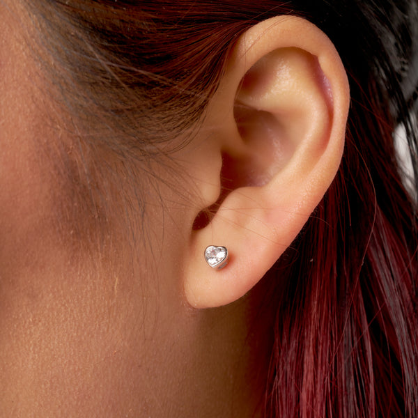 Silver Clear Stone Loveheart Stud Earrings