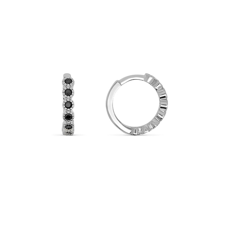Silver Coloured Stone Huggie Earrings Black