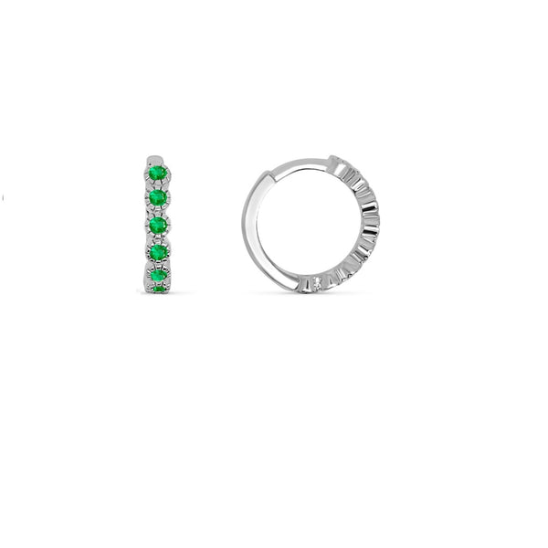 Silver Coloured Stone Huggie Earrings Emerald
